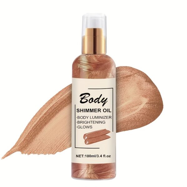 Body Shimmer Oil, 100ml/3.4 , Illuminating Glow, Bronze Golden Highlight, Moisturizing Glitter Oil For All Skin Types With Plant Squalane