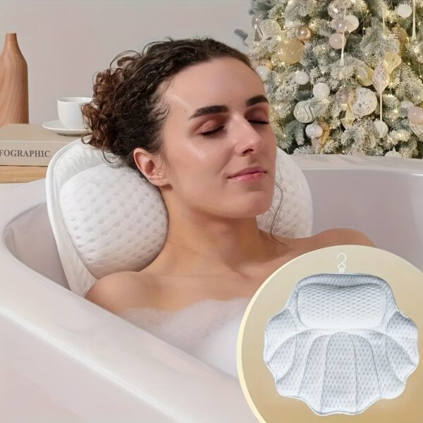 Jellyfish Shaped Bathtub Pillow, 6 Non-slip Suction Cups, Essential Bath Accessories, Effective Support for Shoulders And Neck