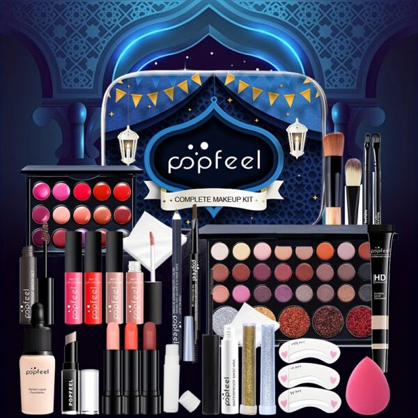 POPFEEL 27pcs Complete Makeup Kit, Black Color Tone, Paste Form, Ramadan Cosmetic Gift Set for Women