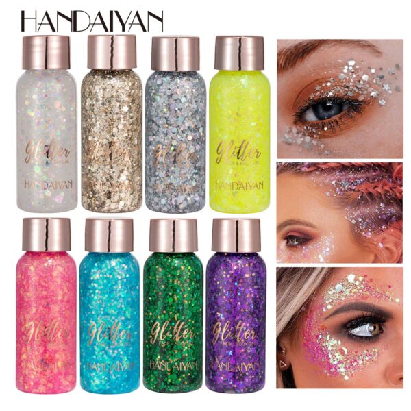 HANDAIYAN—9 Colors Stage Makeup Sequins Brightening Liquid Highlighter Eye Shadow Sequin Gel Body Sequin Lotion Latin Dance Body Lotion