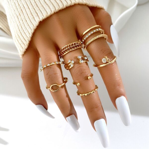 10Pcs Women's Rings Gold Rings Fashion Diamond Ring Sets