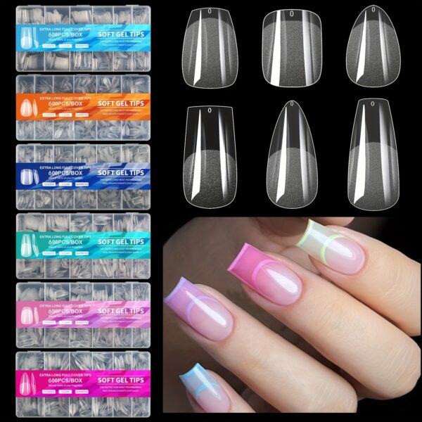 600pcs Soft Gel Nail Tips, Half Matte Clear Acrylic Nail Tips Pre-shaped False Nail Tips For Nail Extension Manicure Tools For Nail Art salon