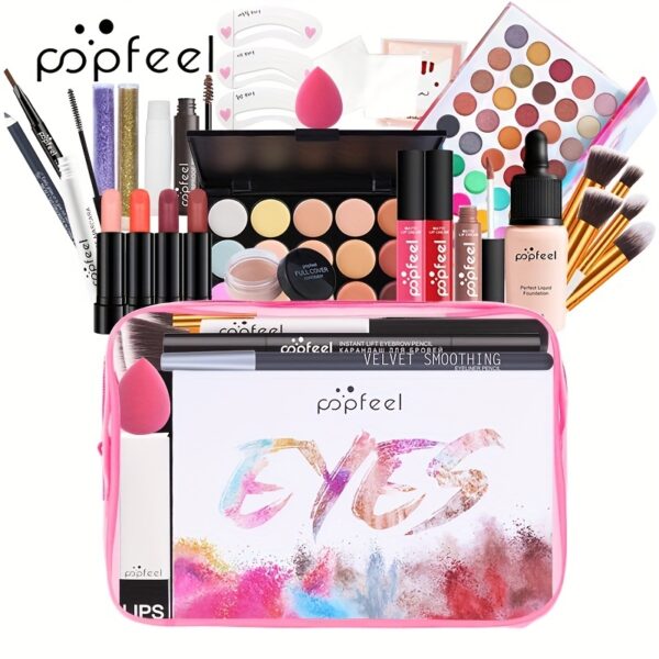 All In One Makeup Set, Eyeshadow Concealer Lip Gloss Eyebrow Pencil Eyeliner Pen, Makeup Brushes And Sponge Puff Cosmetics Gift Box Kits, Ideal Gift For Mother's Day Makeup Set