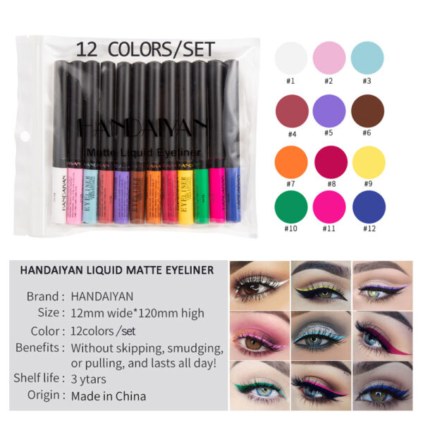 Handaiyan 12Pcs Colorful Eyeliner Set Matte Liquid