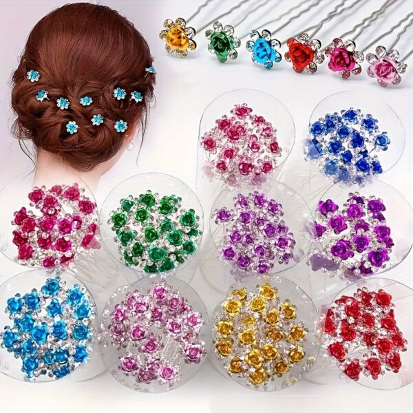 20pcs Flower Decorative Hairpin Set with Rhinestone