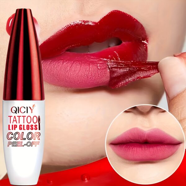 QICY Tattoo Lip Gloss Peel-Off, 10g - Long-Lasting Moisturizing Liquid Lipstick, Waterproof, Cup Stain-Free, Glossy Finish, Nourishing for All Skin Types, Berry/Pink/Red Tones, Ideal for Christmas Gift