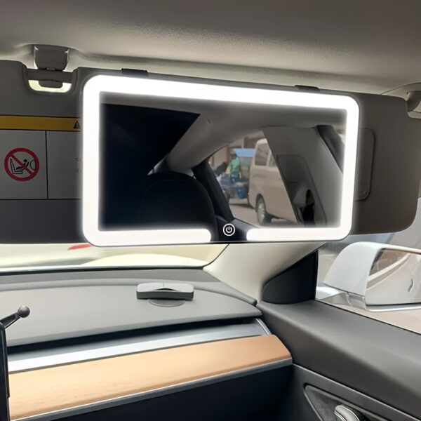 1pc LED Vanity Mirror for Car Visor, Rechargeable Touch Control Makeup Mirror with Adjustable Brightness, 3 Lighting Modes, Coastal Theme, Varnished Finish, Plastic Frame, USB Charging, 600mAh Lithium Battery, Alcohol-Free, Wall Mount Compa