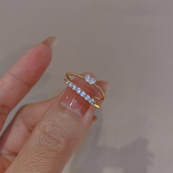 A Set Of 2pcs Love Heart Opening Rings With Korean Personalized Design Sense, Fashionable Temperament Hand Accessory, Golden Plated Heart