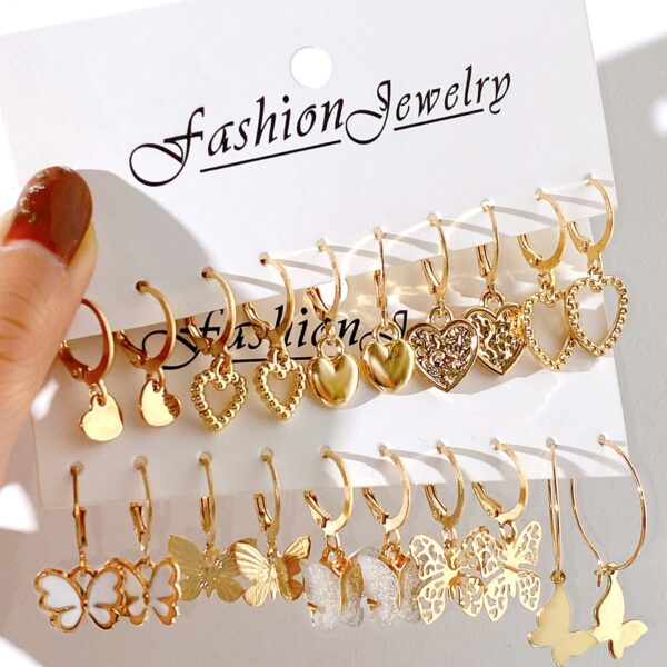 10pairs Heart & Butterfly Drop Earrings Fashion Women'S Earrings, Round Earrings, Butterfly Hollow Earring Set
