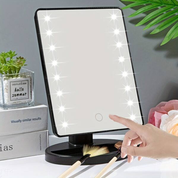 1pc 16LED Makeup Mirror with Light, Desktop Mirror Surface Rotatable Makeup Mirror Light 3-Speed Touch Screen Vanity Mirror, Brightness Adjustable Cosmetic Light Up Mirror, Portable Dormitory Bedroom Desktop Vanity Mirror with Light