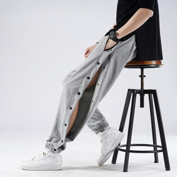 Men's Buttoned Sweatpants Loose Casual Pants Side Slit Training Basketball Long Pants