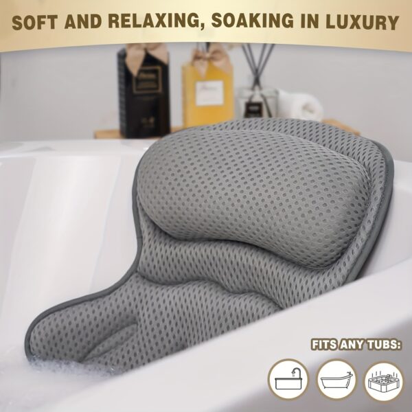 Luxury Spa Bath Pillow with 4D Air Mesh Technology, Hypoallergenic, Non-Slip Suction Cups, Neck & Back Support, Quick Drying, Machine Washable, Relaxing Bath Accessory Gift