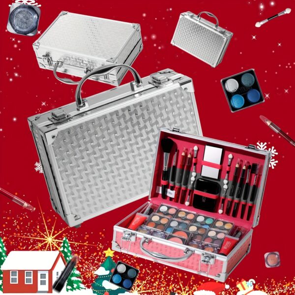 Deluxe Makeup Kit with Travel Case - Includes Eyeshadow, Lip Gloss, Liner, Blush, Glitter & Brow Pencil - Perfect for Beginners & Artists - Berry/Coral Shades - Ideal Christmas Gift