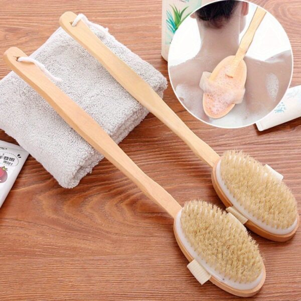 Wooden Handle Bath Brush, Bathing Pig Hair Brush, Long Handle Wooden Back Scrubber, Bath Towel, Detachable Dual-Use Soft Hair Massage Bath Brush