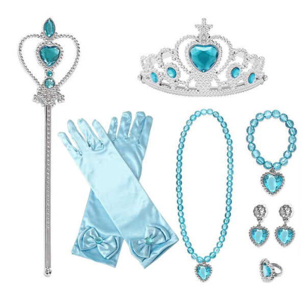 Girls' Princess Party Accessories Set Frozen Including A Magic Wand, A Pair Of Gloves, A Crown, A Necklace, A Pair Of Earrings And A Ring