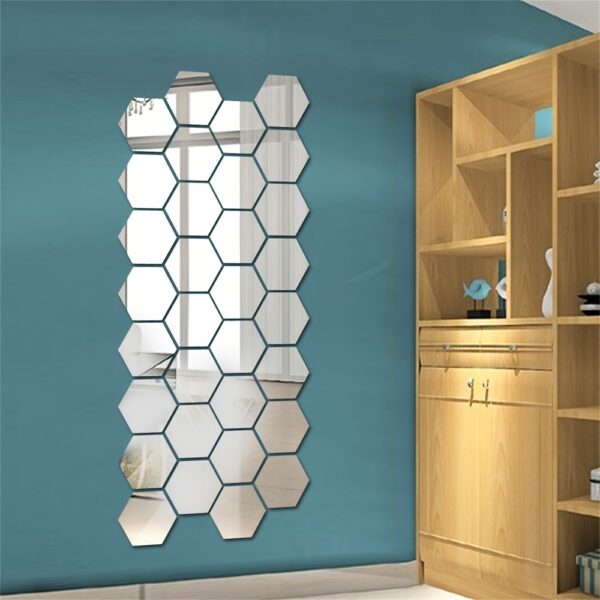 12pcs 24pcs 36pcs 3D Geometric Hexagonal Acrylic Mirror Wall Sticker Wall Hanging Makeup Mirror Background Wall Decoration Bedroom Living Room Office Kitchen Bathroom Waterproof Wall Sticker Home Decor DIY Art Acrylic Silvery Mirror