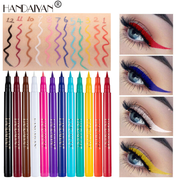 HANDAIYAN-12-Color Rainbow Eyeliner Waterproof Eyeliner Makeup Eyeliner