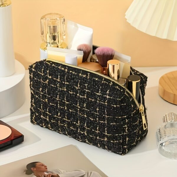 Elegant Plaid Pattern Makeup Bag Travel Cosmetic