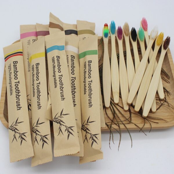 20pcs Bamboo Biodegradable Toothbrush, Manual Wooden Handle