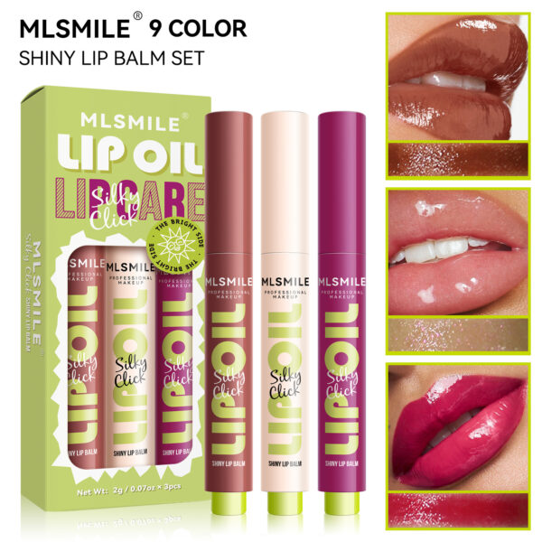 MLSMILE 3PCS Pressed Lipstick Solid Lip Gloss Moisturizing Hydrating Lipstick Pearl Gloss Mirror Lip Oil