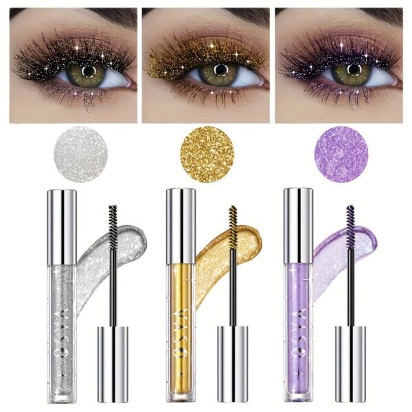Glitter Shiny Mascara, Waterproof And Smudge Proof, Curling And Eyelashes Lengthening Makeup Tool for Music Festival