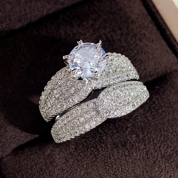 2 Pcs/set 925 Silver Plated Bridal Wedding Zirconia Ring For Women Engagement Proposal Gift Jewelry