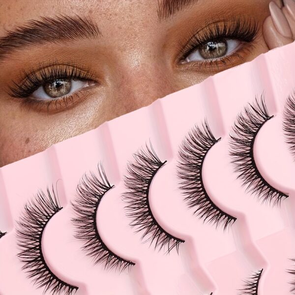 7 Pairs Natural-Looking Cat-Eye False Eyelashes - Short, Voluminous, Cross Style, Beginner-Friendly & Reusable, Perfect for Everyday Glam, Eyelash Accessories