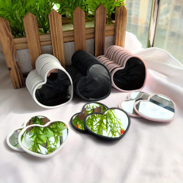 12-Pack Heart-Shaped Mini Mirrors, Polished Finish, Plastic Frame, Tabletop Mount, Unscented, Flower Theme, Portable, No Electricity Needed, Glass Surface - Pink/White/Black Options