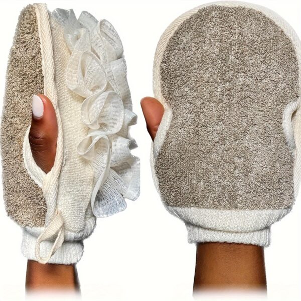 1pc Dual-Sided Exfoliating Mitt - Soft Loofah Body Scrubber Glove for Smooth Skin, Ruffled Cuff Design, Ideal for Shower Use for Men & Women, No Electricity Needed