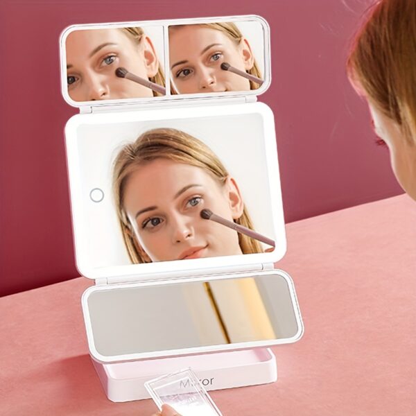 Tri-Fold LED Makeup Mirror with 1X/2X/3X Magnification, Touch Control Dimming, 83 LEDs, 180° & 90° Rotation - Perfect Gift for Women, LED Lighted, Makeup Mirror, 1X/2X/3X Magnification, Rotating, Gift for Girls
