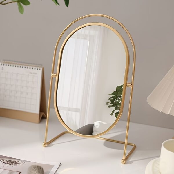 [Gentle Care] Elegant Large Golden Oval Makeup Mirror with 360-Degree Rotation - Hypoallergenic, Metal Frame, Desktop Vanity Mirror for Bedroom or Dorm Decor, Makeup Application|Cartoon Theme Design|Hypoallergenic Material