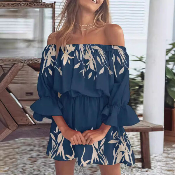 Fashion Off-Shoulder Printed Dress Floral Dress Short Dress