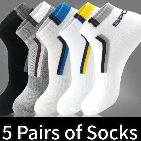 5 Pairs Of Men's Socks, Breathable Sweat-Absorbent Men's Sports Socks Football Socks Cotton Socks White Socks Set