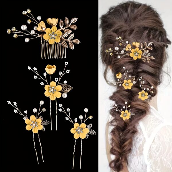 Elegant 4pcs Golden Leaf & Flower Hair