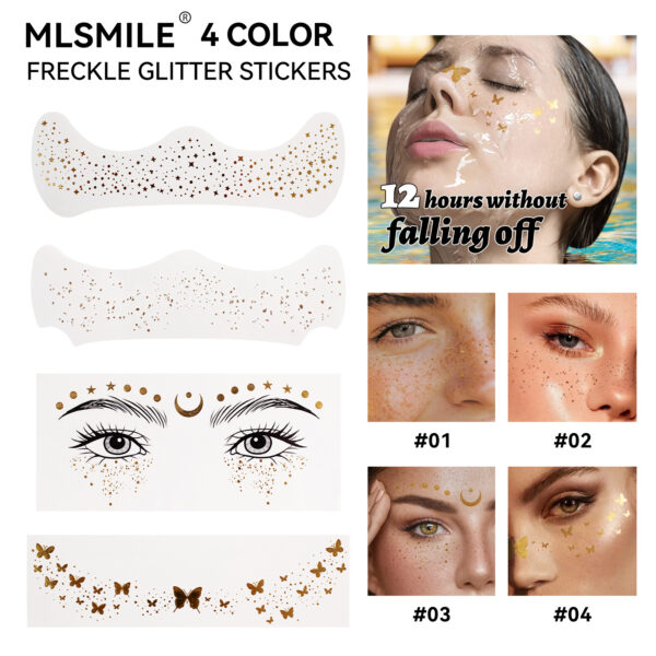 MLSMILE Gold Foil Tattoo Stickers European and American Waterproof Glitter Stars Butterflies Party Stage Performance Freckle Stickers