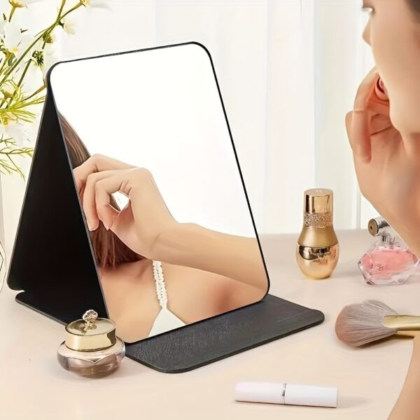 Portable Folding Makeup Mirror with Frame - Visually Appealing Black Desktop Vanity Mirror for Dorm, Office, or Home Use, Compact and Stylish Design for On-the-Go Touch-Ups