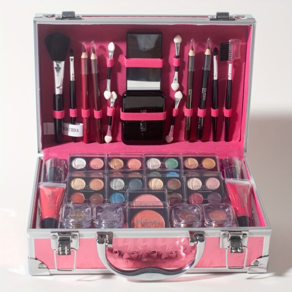 Multifunctional Makeup Set - Portable Makeup Box, with Eye Shadow, Lip Gloss, Lip Liner, Blush, Glitter, Eyebrow Pencil, Suitable for Makeup Artists and Beginners, Ideal Gift Set for Mom/Girlfriend Creamy, Berry Color/Coral Color/Mixed Tone