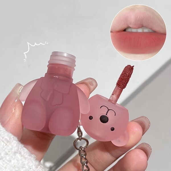 Art Value Cute Little Bear  Matte Lip Mousse - Moisturizing, Low Saturation Berry & Red Shades, Soft Smooth Finish, Versatile for All Skin Types, Playful Cartoon Design with Keychain, Everyday Lip Care | Whimsical Packaging | Glossy Lip Mud