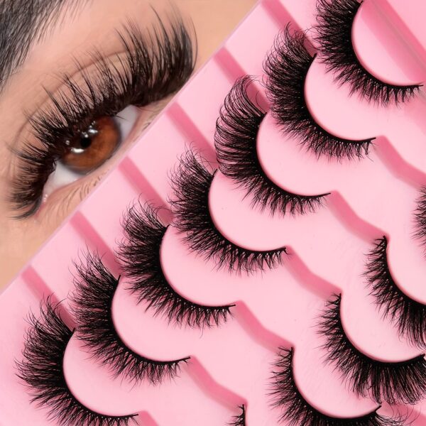 7 Pairs of Cat Eyelashes, Waterproof Mink False Eyelashes, Length 5-15mm, Fluffy 3D Black Band Eyelashes, Can Extend Makeup