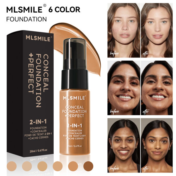 MLSMILE 2-in-1 Liquid Foundation Long-Lasting Concealer Liquid Foundation Waterproof Sweat-Proof Oil-Control Concealer Foundation