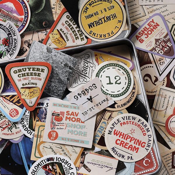 46PCs Letter Graphic Sticker Self-Adhesive Sticker Box, Sticker Label, Letterhead, Literary Sticker, Luggage Sticker, Mobile Phone Sticker, Retro Stationery