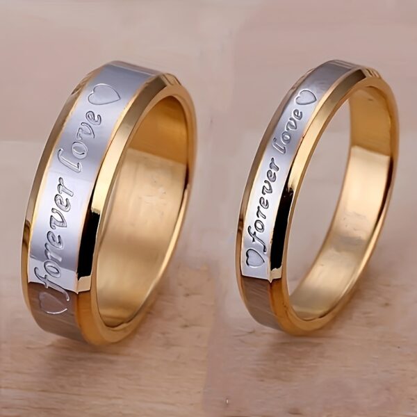 1pc Stainless Steel Couple Ring, 18k Golden Plated Silvery Wedding Ring