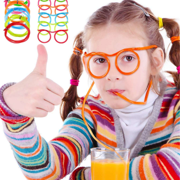 1pc Fun Party Game Eye Glasses Straw Creative Toys For Birthday Party Children's Gift