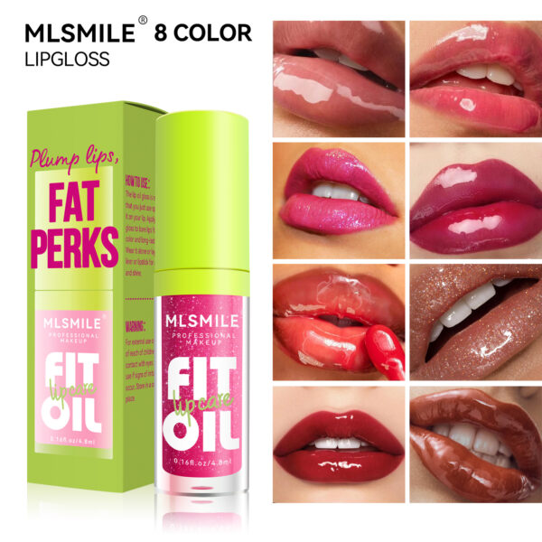 MLSMILE 8 Colors Lip Gloss Lip Oil Lip Glaze Mirror Long-lasting Shimmer Pouty Lips Plumping Lipstick Transparent Lip Oil