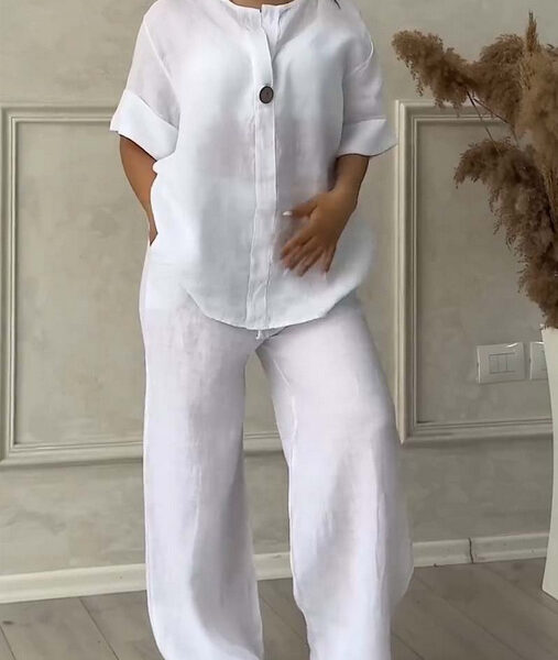 Fashion Women's Solid Color Set Cotton Linen Casual Set
