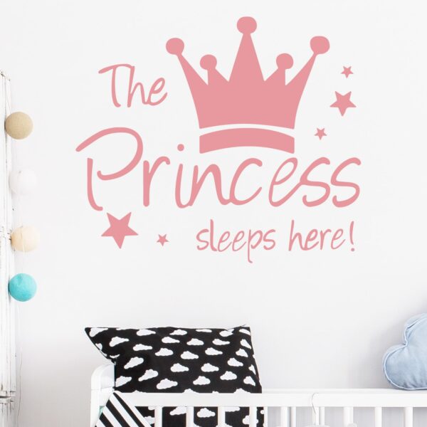 PVC Crown Print Wall Sticker,Cute Pink Princess Pattern Waterproof Wall Decal For Kids