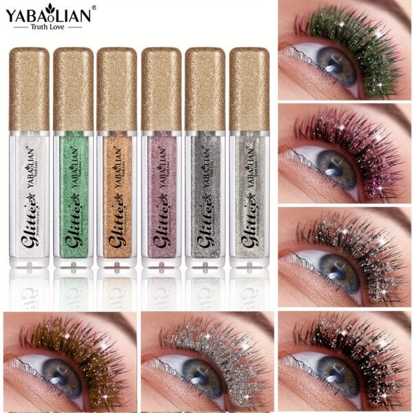 YABAOLIAN 6-Color Sparkling Mascara Set - Sequin Shiny, Diamond Glitter Slender Lashes, Long-Lasting & Smudge-Proof, Waterproof, for All Skin Types, Volumizing & Unscented