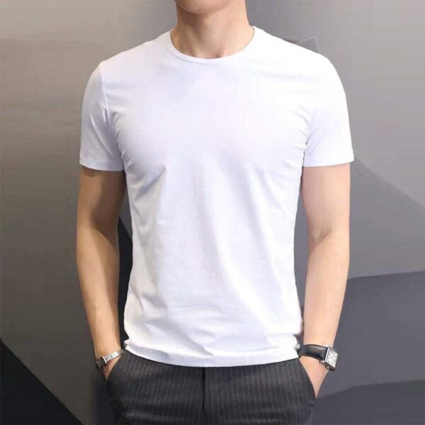 Men's T-shirt Short Sleeve Solid Color Summer round Neck Half Sleeve Top Trendy Men's Clothing Slim Fit T-shirt Elastic Bottoming Shirt