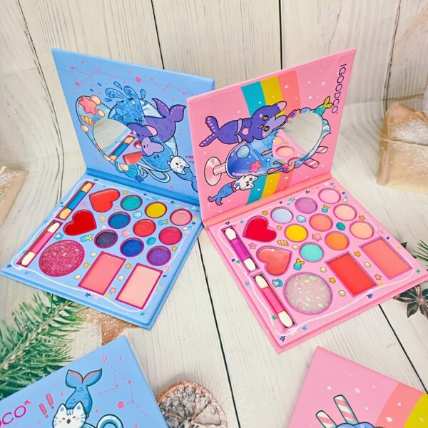 14-Color Multi-Purpose Makeup Palette - Easy Blend, Long-Lasting Eyeshadow & Lip Gloss in Vibrant Purple, Red, Green, Blue, Yellow Shades - Perfect Holiday Gift for Women with Plant Squalane