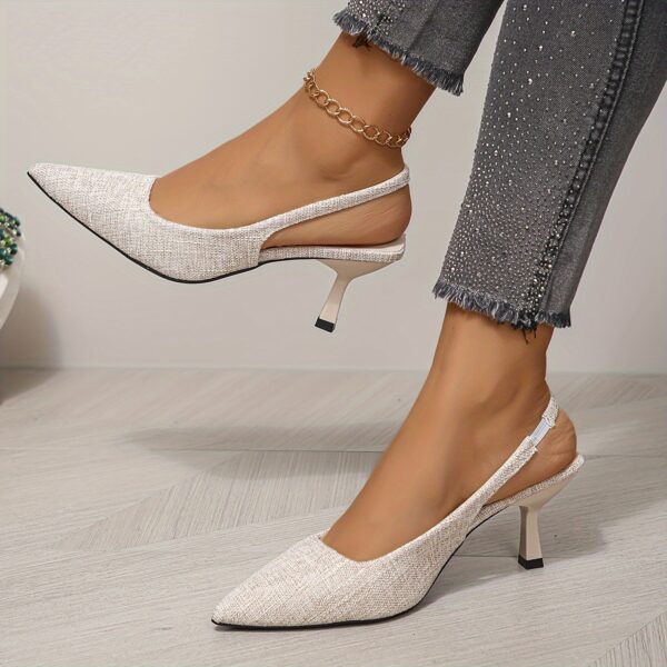 Women's Slingback Kitten Heels, Solid Color Pointed Toe Elastic Band Sandals, All-Match Slip On Shoes